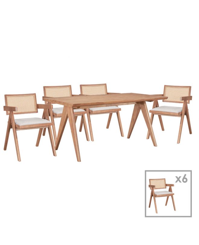 Τραπεζαρία Winslow Ι  σετ 7τεμ ξύλο rubberwood ανοιχτό καρυδί 160x85x75εκ
