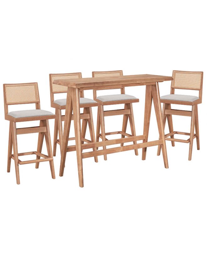 Τραπεζαρία μπαρ Winslow  σετ 5τεμ ξύλο rubberwood ανοιχτό καρυδί 120x45x100εκ