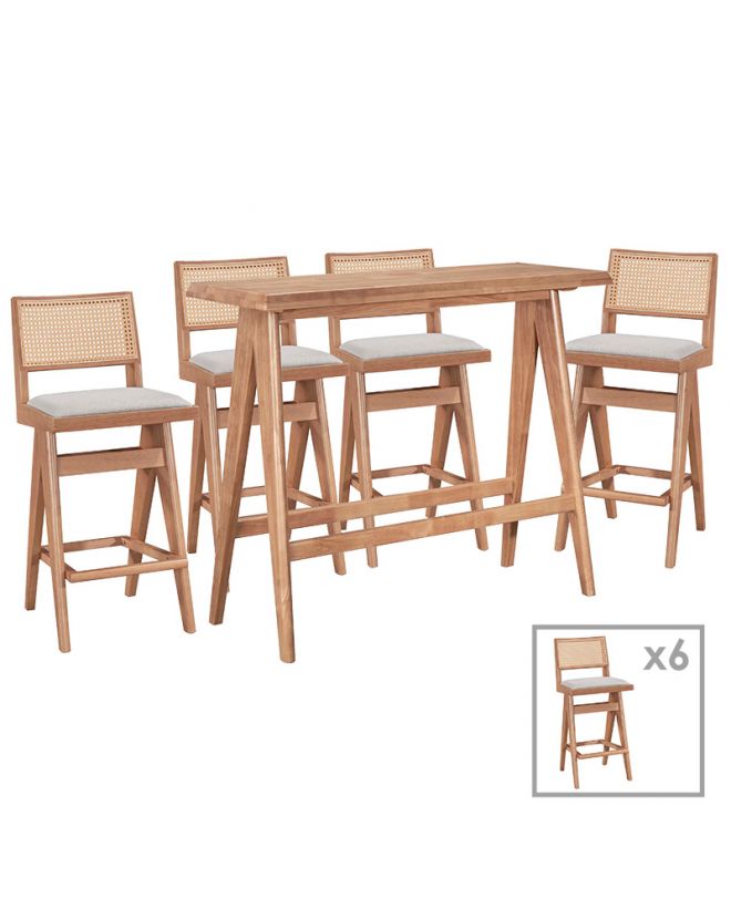 Τραπεζαρία μπαρ Winslow  σετ 7τεμ ξύλο rubberwood ανοιχτό καρυδί 120x45x100εκ