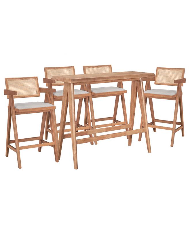 Τραπεζαρία μπαρ Winslow I  σετ 5τεμ ξύλο rubberwood ανοιχτό καρυδί 120x45x100εκ