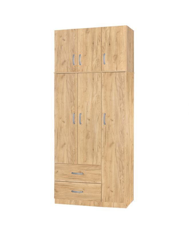 Ντουλάπα τρίφυλλη και πατάρι Zelia  φυσικό 90x42x240εκ.
