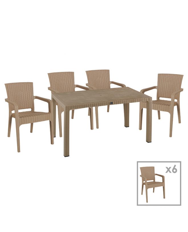 Τραπεζαρία κήπου Explore-Halcyon  σετ 7τεμ PP cappuccino 150x90x73,5εκ