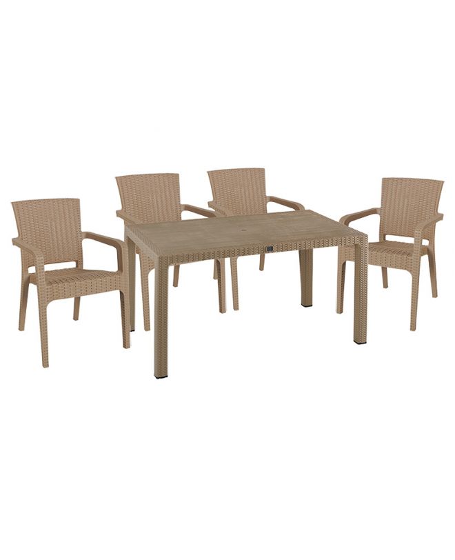 Τραπεζαρία κήπου Explore-Halcyon  σετ 5τεμ PP cappuccino 150x90x73,5εκ.