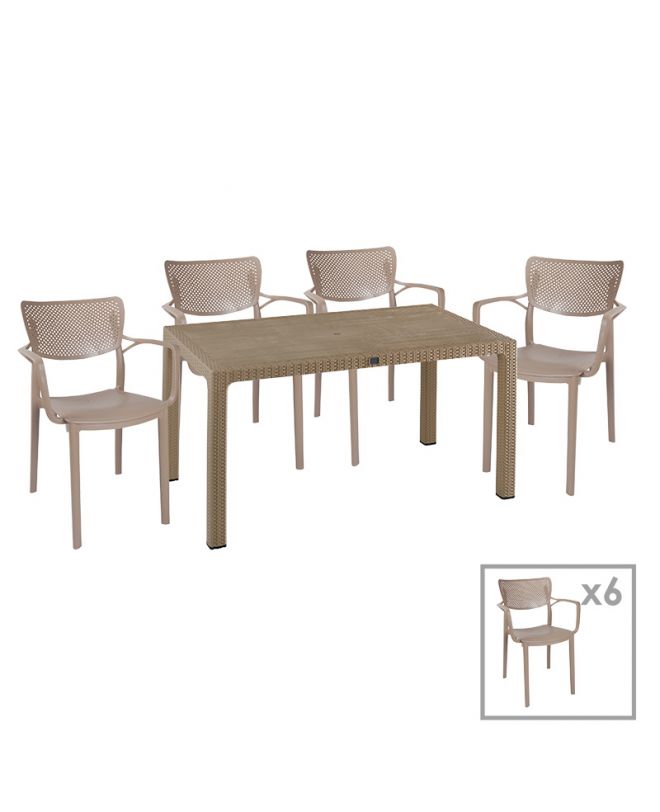 Τραπεζαρία κήπου Explore-Frontline  σετ 7τεμ PP cappuccino 150x90x73,5εκ.
