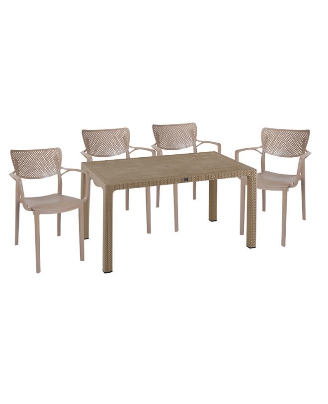 Τραπεζαρία κήπου Explore-Frontline  σετ 5τεμ PP cappuccino 150x90x73,5εκ.