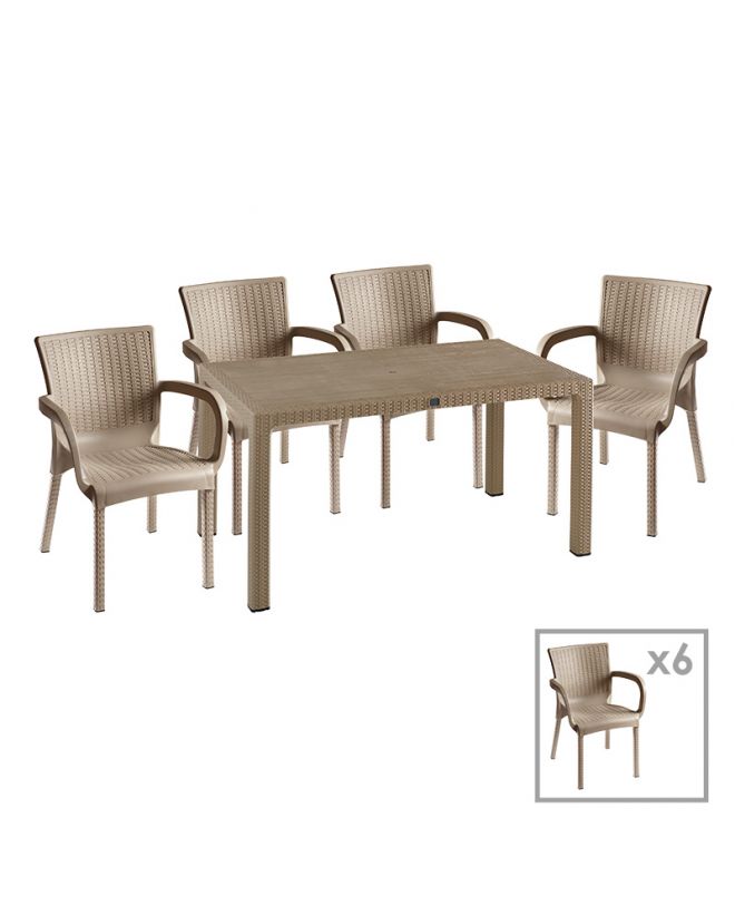 Τραπεζαρία κήπου Explore-Festive  σετ 7τεμ PP cappuccino 150x90x73,5εκ.