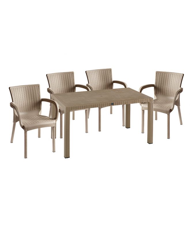 Τραπεζαρία κήπου Explore-Festive  σετ 5τεμ PP cappuccino 150x90x73,5εκ.