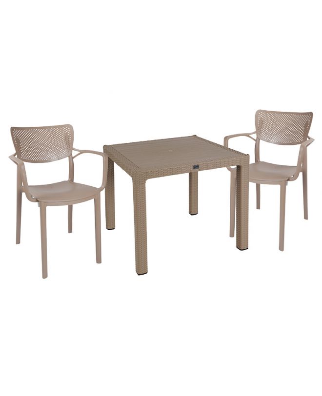 Τραπεζαρία κήπου Explore-Frontline  σετ 3τεμ PP cappuccino 90x90x73,5εκ
