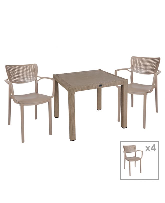Τραπεζαρία κήπου Explore-Frontline  σετ 5τεμ PP cappuccino 90x90x73,5εκ