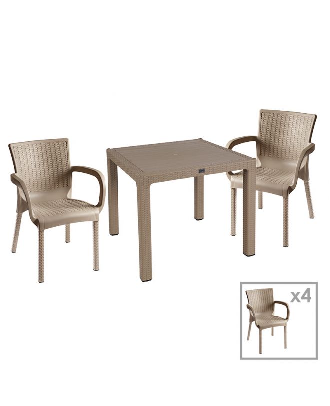 Τραπεζαρία κήπου Explore-Festive  σετ 5τεμ PP cappuccino 90x90x73,5εκ