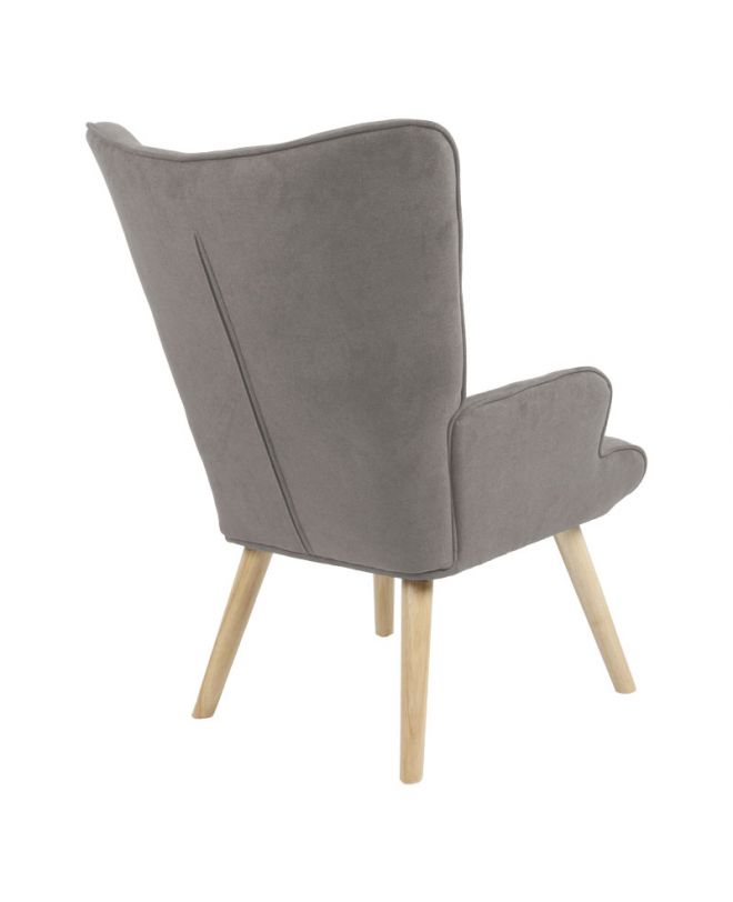 Πολυθρόνα Fluffy  ύφασμα γκρι-πόδι rubberwood φυσικό 75x69x96εκ