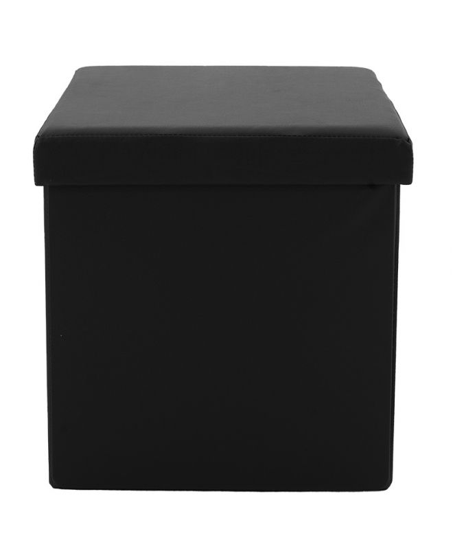 Σκαμπό-μπαούλο Crystal  pu μαύρο 38x38x38εκ