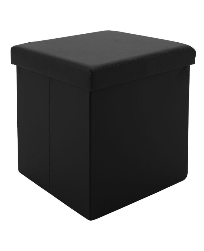 Σκαμπό-μπαούλο Crystal  pu μαύρο 38x38x38εκ