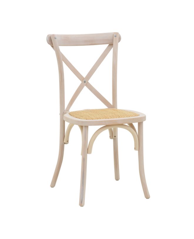 Καρέκλα Dylon  στοιβαζόμενη white wash ξύλο οξιάς-έδρα φυσικό rattan 48x52x89εκ