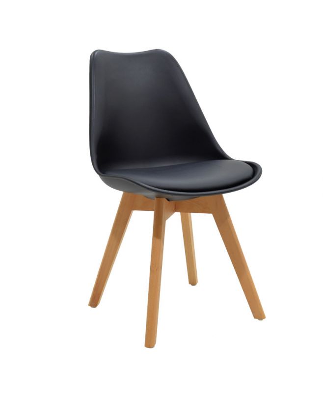 Καρέκλα Gaston  PP-PU μαύρο-φυσικό πόδι 53.5x48.5x83εκ