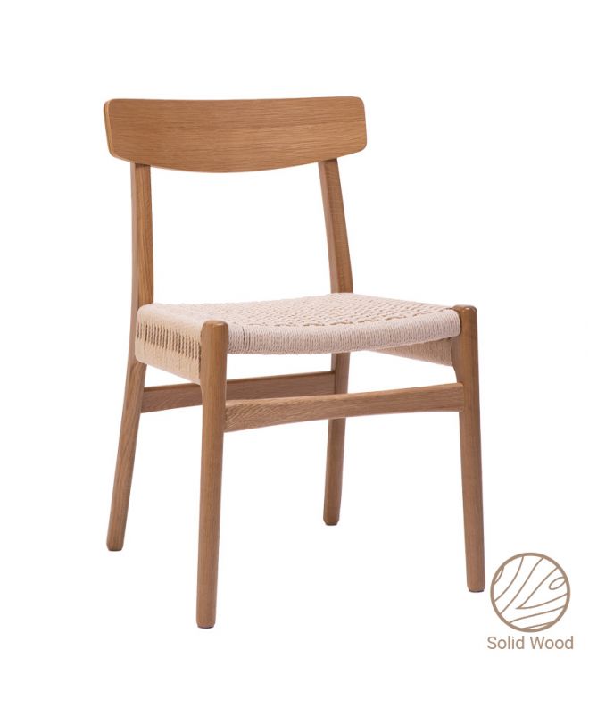 Καρέκλα Safal  oak δρυς ξύλο-έδρα εκρού σχοινί 51x50x78εκ