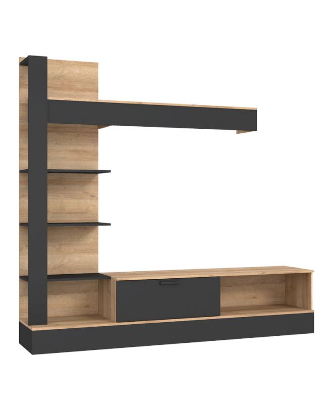 Σύνθετο σαλονιού Dranko  μαύρο-oak μελαμίνης 205x41.5x192εκ