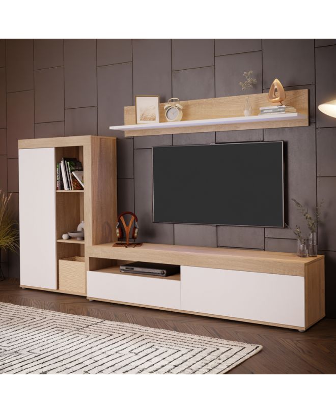 Σύνθετο σαλονιού Zorbi  λευκό-sonoma oak μελαμίνης 265x41x158.5εκ