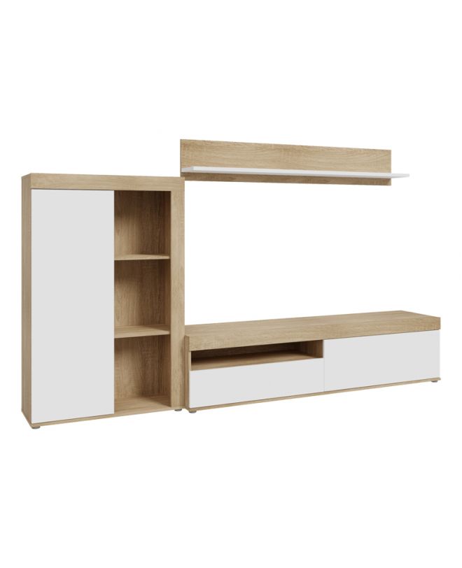 Σύνθετο σαλονιού Zorbi  λευκό-sonoma oak μελαμίνης 265x41x158.5εκ