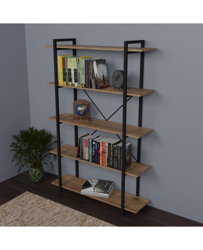 Βιβλιοθήκη Reson  oak μελαμίνης-μαύρο μέταλλο 120x34x180εκ