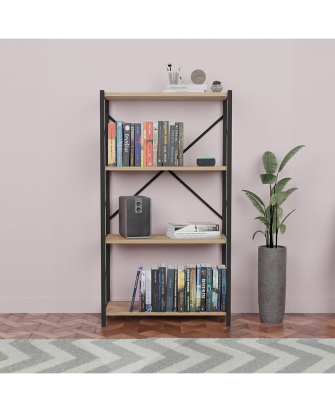 Βιβλιοθήκη Jackrey  oak μελαμίνης-μαύρο μέταλλο 60x30x114εκ