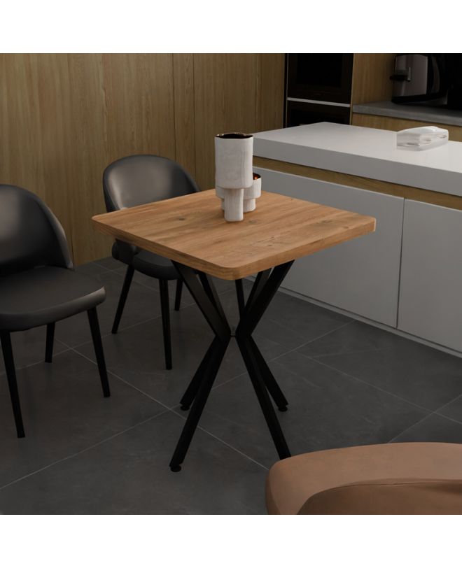 Τραπέζι Prestone  oak μελαμίνης-μαύρο μέταλλο 70x70x75εκ