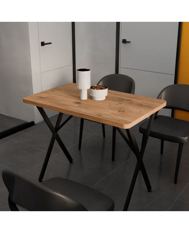 Τραπέζι Zeryin  oak μελαμίνης-μαύρο μέταλλο 70x110x75εκ