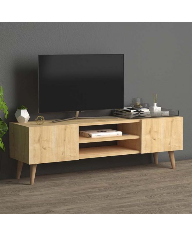 Έπιπλο τηλεόρασης Etna  από μελαμίνη χρώμα oak 120x30x40εκ.