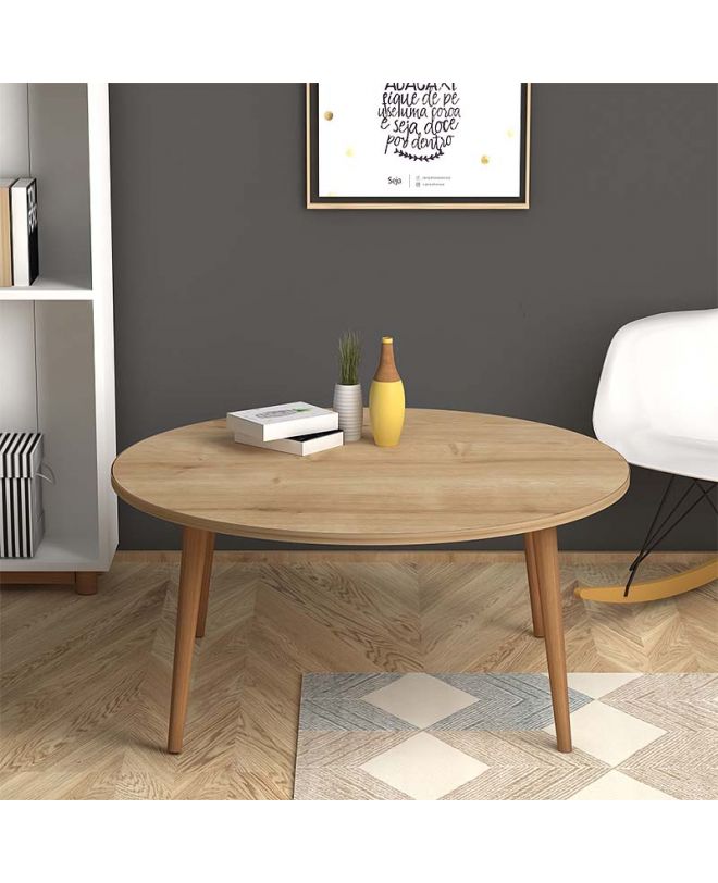 Τραπεζάκι σαλονιού Circle  από μελαμίνη χρώμα oak 90x90x40εκ.