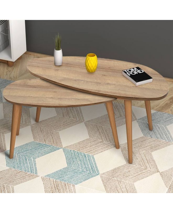 Βοηθητικά τραπεζάκια Elips  από μελαμίνη χρώμα pine oak 116x46x46εκ.