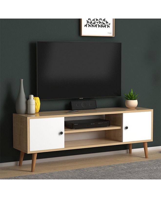 Έπιπλο τηλεόρασης Parma  από μελαμίνη χρώμα white - oak 120x30x40εκ.