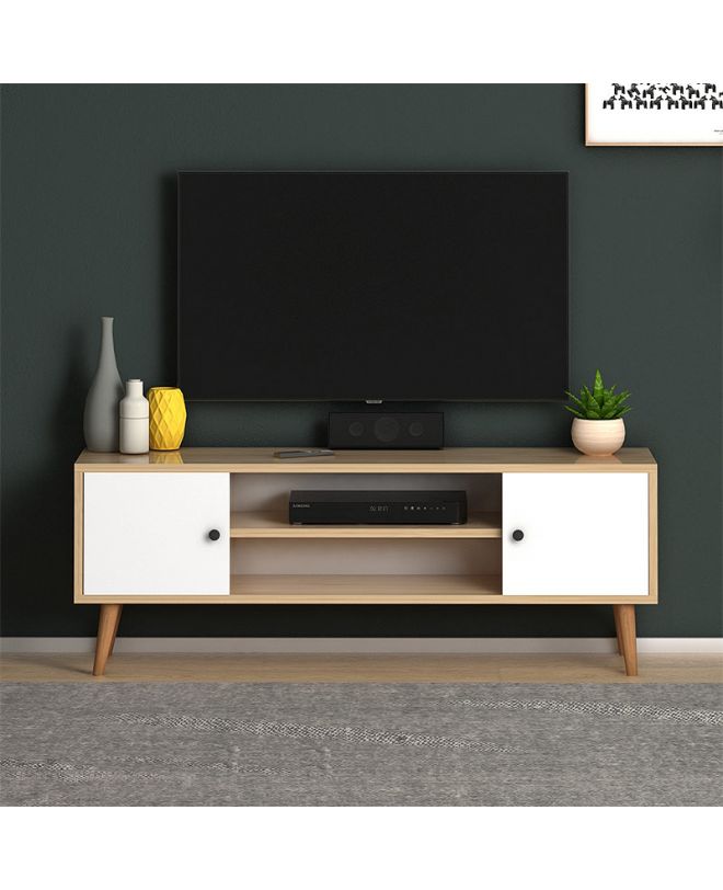 Έπιπλο τηλεόρασης Parma  από μελαμίνη χρώμα white - oak 120x30x40εκ.