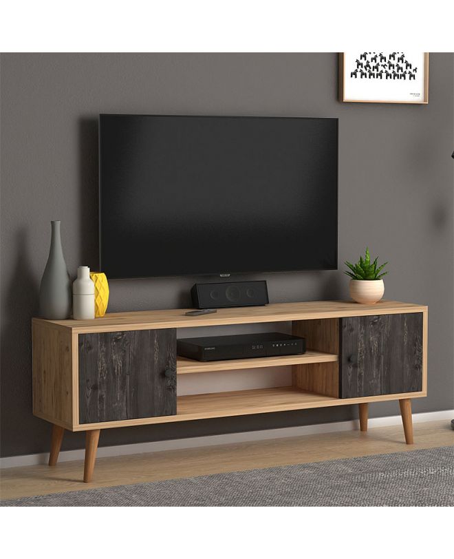 Έπιπλο τηλεόρασης Parma  από μελαμίνη χρώμα industrial grey - oak 120x30x40εκ.