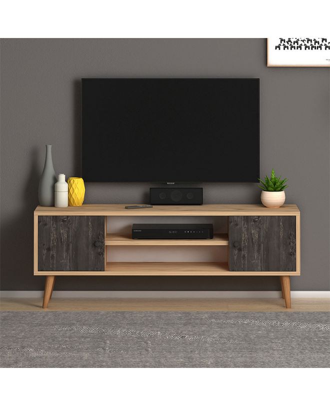 Έπιπλο τηλεόρασης Parma  από μελαμίνη χρώμα industrial grey - oak 120x30x40εκ.
