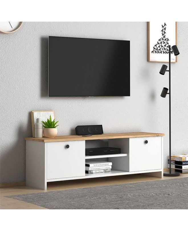 Έπιπλο τηλεόρασης Cube  από μελαμίνη χρώμα pine - white 120x30x40εκ.