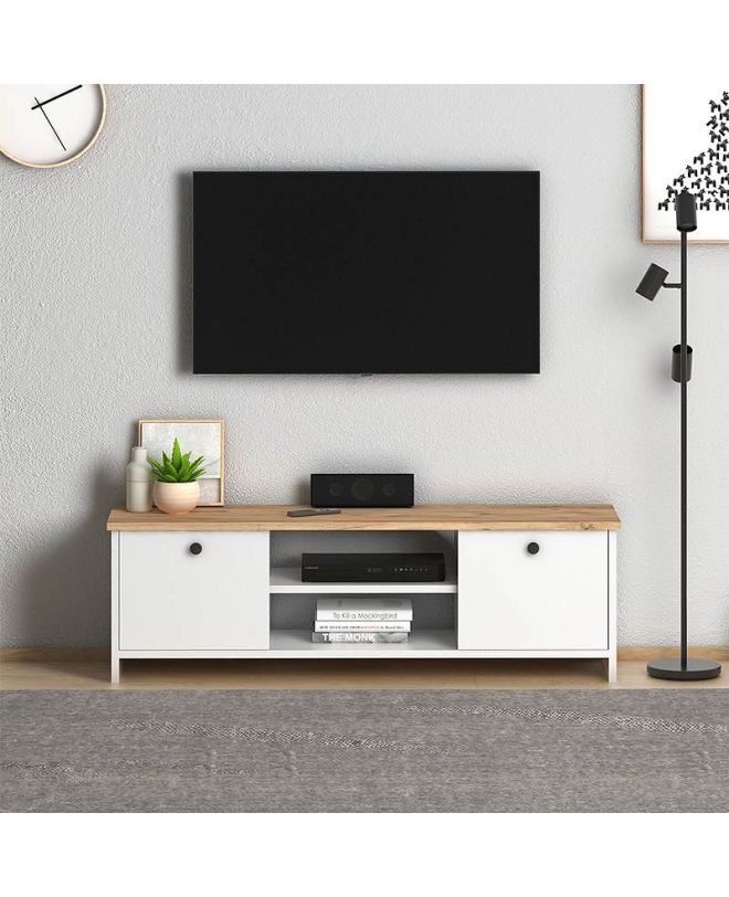 Έπιπλο τηλεόρασης Cube  από μελαμίνη χρώμα pine - white 120x30x40εκ.