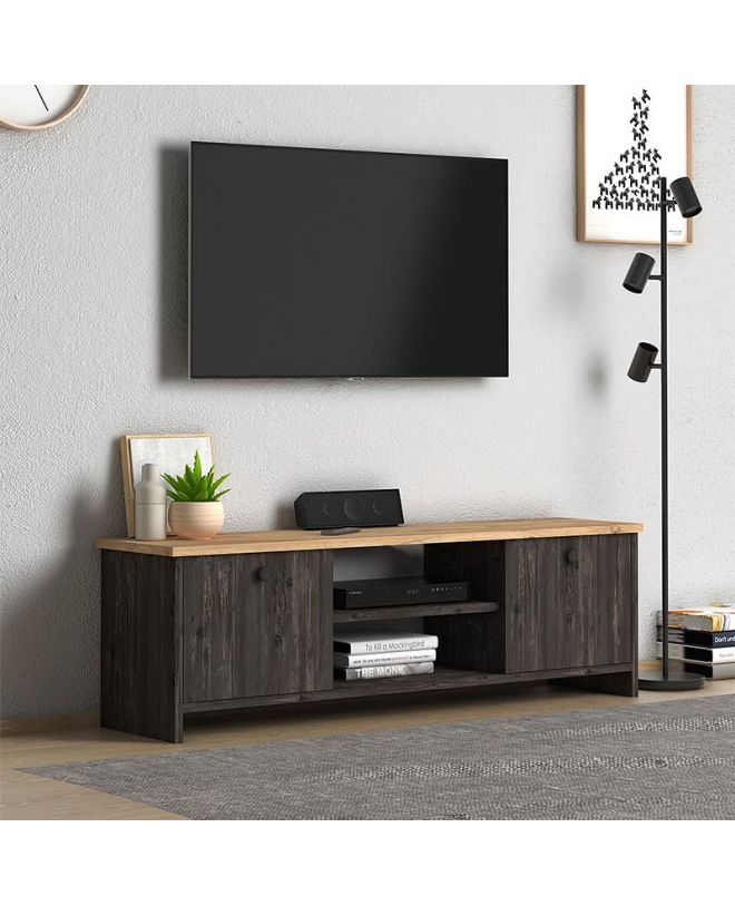 Έπιπλο τηλεόρασης Cube  από μελαμίνη χρώμα pine - industrial grey 120x30x40εκ.
