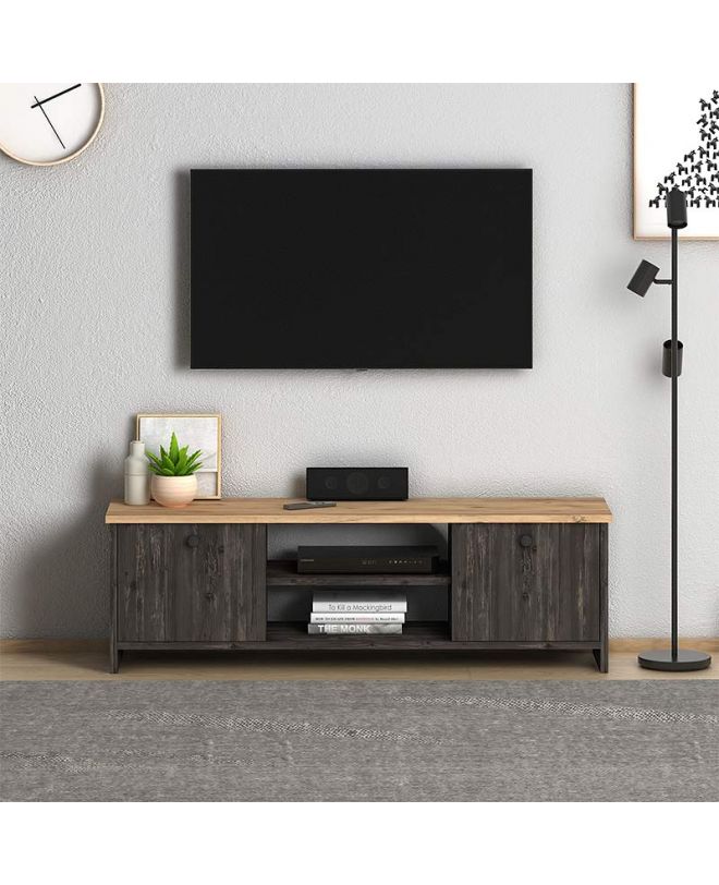 Έπιπλο τηλεόρασης Cube  από μελαμίνη χρώμα pine - industrial grey 120x30x40εκ.