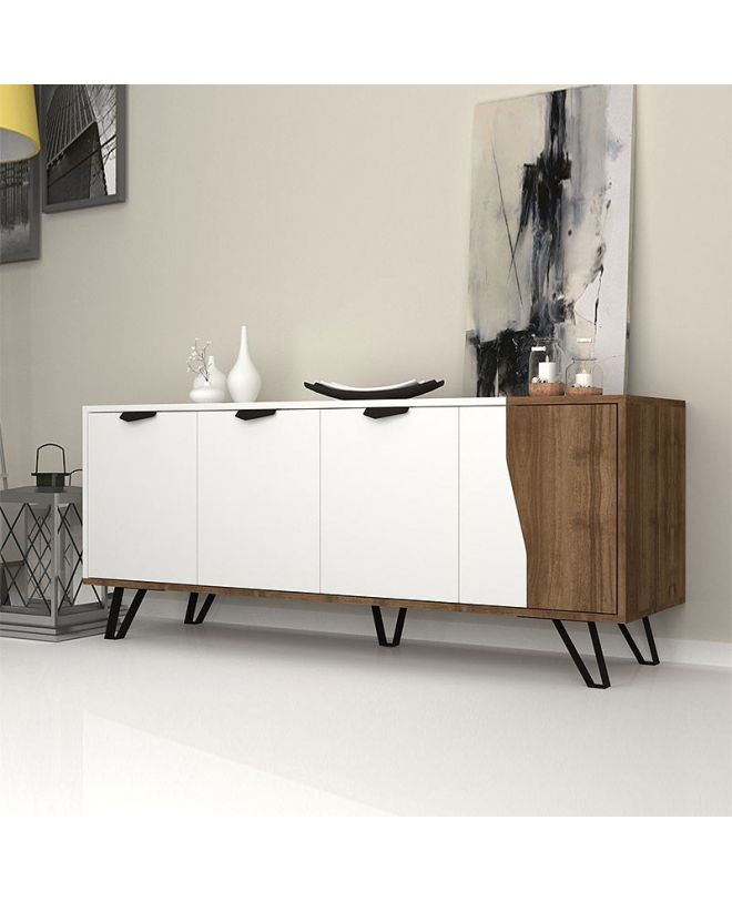 Μπουφές μελαμίνης Jasmine  χρώμα λευκό - καρυδί 160x45x78εκ.