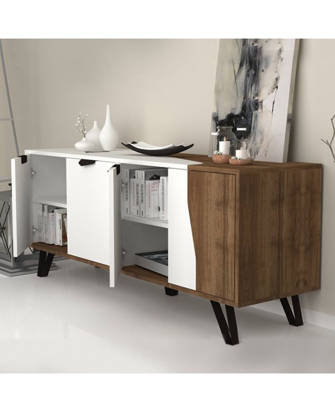 Μπουφές μελαμίνης Jasmine  χρώμα λευκό - καρυδί 160x45x78εκ.
