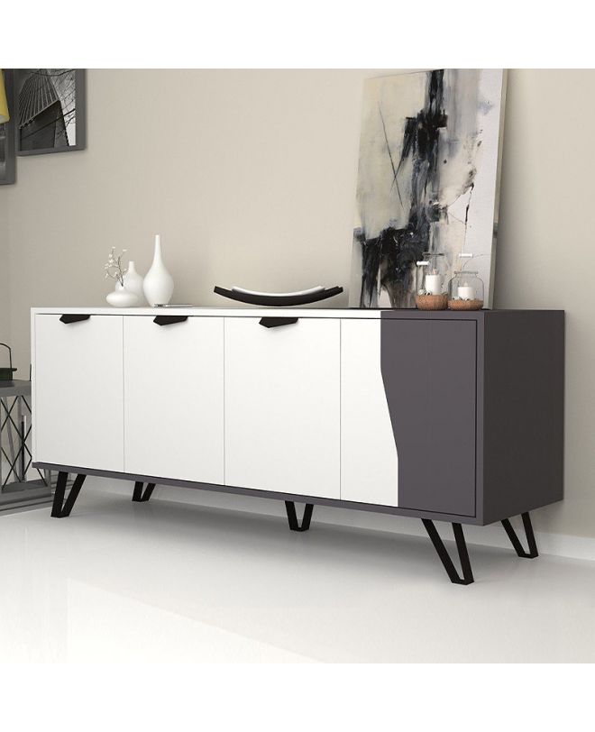 Μπουφές μελαμίνης Jasmine  χρώμα λευκό - ανθρακί 160x45x78εκ.