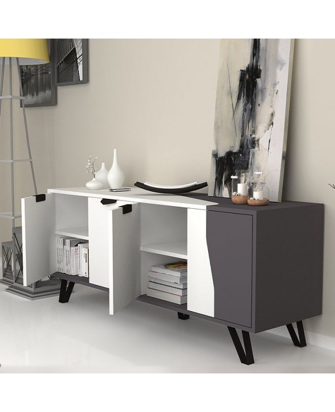 Μπουφές μελαμίνης Jasmine  χρώμα λευκό - ανθρακί 160x45x78εκ.