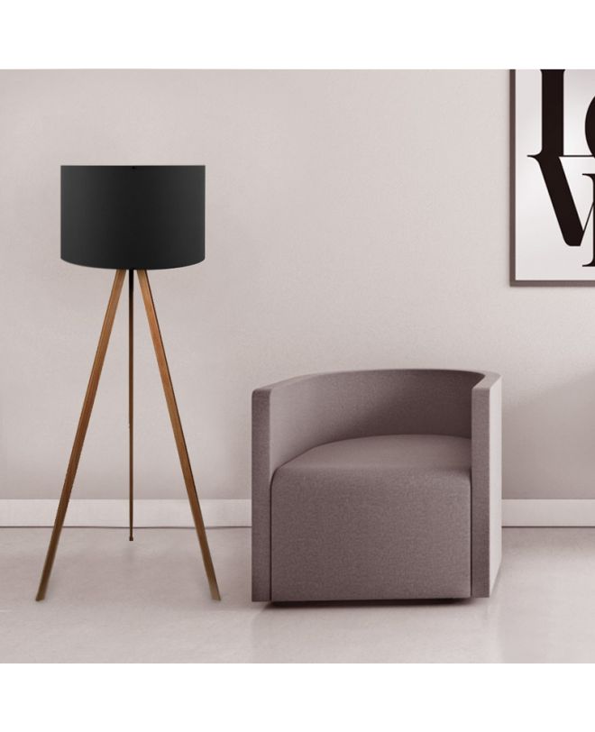Φωτιστικό δαπέδου Rosling  Mdf/ύφασμα Pvc χρωμα καρυδί/μαύρο 38x21x140εκ.