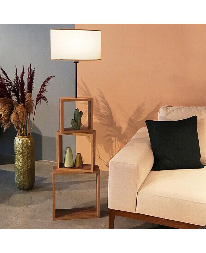 Φωτιστικό δαπέδου Claude  Mdf/fabric Pvc χρώμα καφέ/μπεζ 37x20x140εκ.