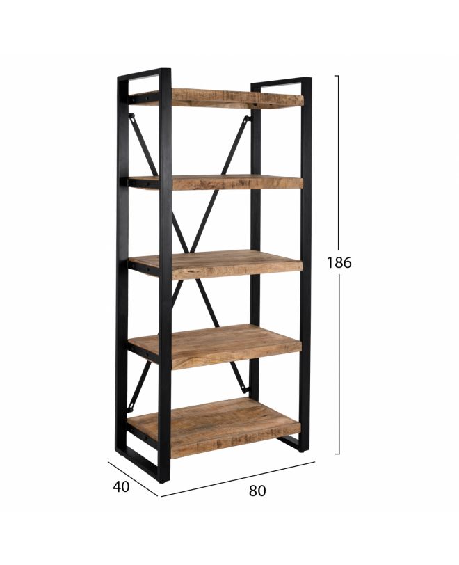 ΒΙΒΛΙΟΘΗΚΗ TURNER ΜΕΤΑΛΛΟ ΚΑΙ ΜΑΣΙΦ ΞΥΛΟ MANGO HM8188.11 80x45x186Υ εκ.