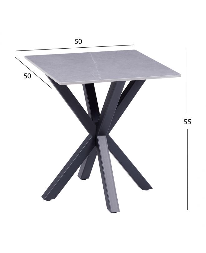 ΒΟΗΘΗΤΙΚΟ ΤΡΑΠΕΖΑΚΙ ΣΑΛΟΝΙΟΥ HM9471.05 GREY MARBLE TOP-ΜΑΥΡΗ ΜΕΤΑΛ.ΒΑΣΗ 50x50x55Yεκ.