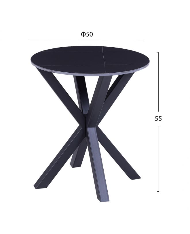 ΒΟΗΘΗΤΙΚΟ ΤΡΑΠΕΖΑΚΙ ΣΤΡΟΓΓΥΛΟ HM9473.04 BLACK MARBLE ΕΠΙΦΑΝΕΙΑ ΜΑΥΡΗ ΒΑΣΗ Φ50x55Yεκ.