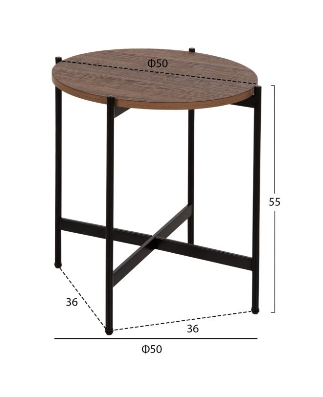 ΒΟΗΘΗΤΙΚΟ ΤΡΑΠΕΖΙ HM9589.04 MDF ΚΑΡΥΔΙ-ΜΑΥΡΗ ΜΕΤΑΛΛΙΚΗ ΒΑΣΗ Φ50x55Υεκ.