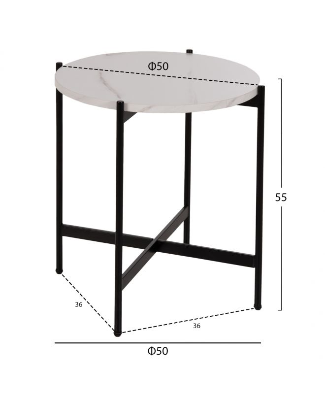 ΒΟΗΘΗΤΙΚΟ ΤΡΑΠΕΖΙ HM9589.05 MDF ΛΕΥΚΟ ΜΑΡΜΑΡΟ-ΜΑΥΡΗ ΜΕΤΑΛΛΙΚΗ ΒΑΣΗ Φ50x55Υεκ.