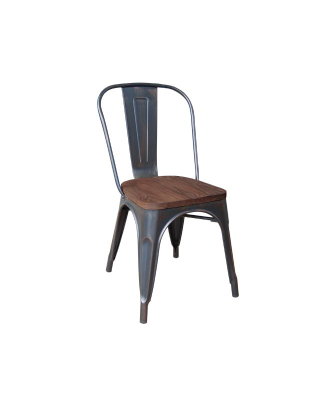 RELIX Wood Καρέκλα-Pro, Στοιβαζόμενη, Μέταλλο Βαφή Antique Black,Κάθισμα Dark Oak  45x51x85cm